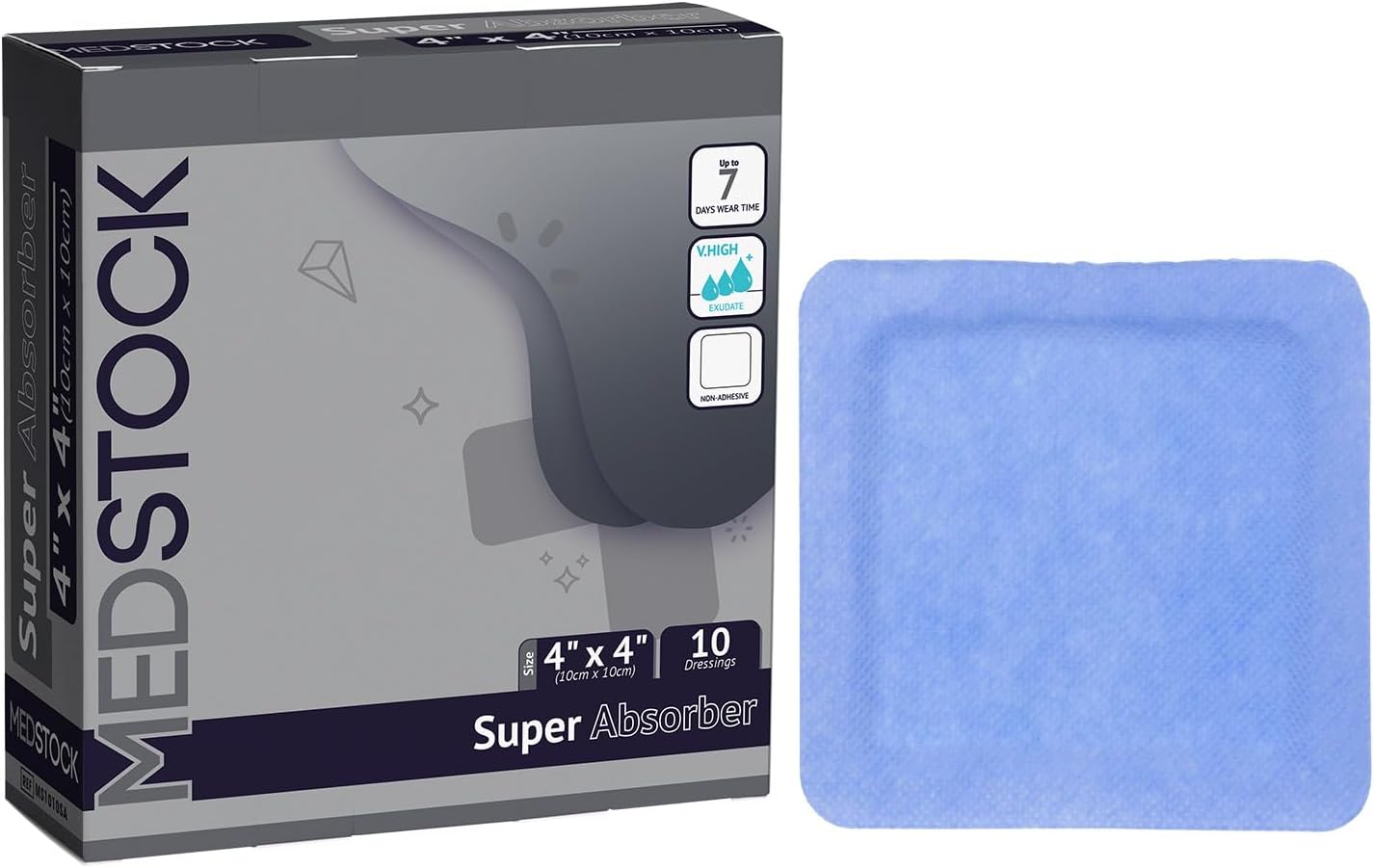 MEDSTOCK Super Absorber Dressing, 4"x6" (Pack of 10), Wound Care, Ultimate Absorption, Holds Extra Volumes of Exudate, Less Frequent Dressing Changes, Reduces Damage Risk & Maceration
