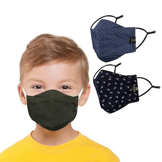 Cenwell Boys and Girls Cotton Cute Designer Reusable Washable Breathable Face Mask with Adjustable Earloops Without Valve (Multicolour)