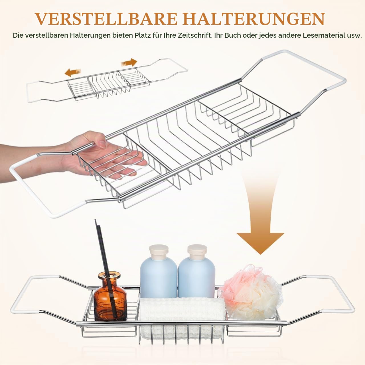 BESTOYARD 64-98cm Ausziehbare Badewannenablage Edelstahl Badewannentablett