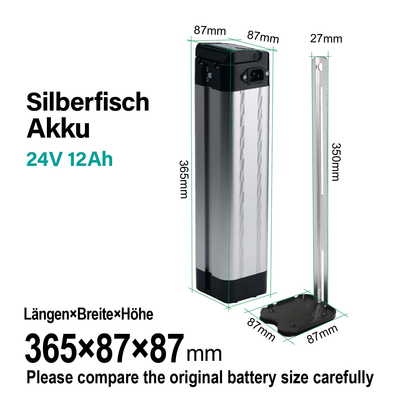 Batteria per bicicletta elettrica XH259-10J 24 V 12 Ah per Phylion Zhenlong/ZL07010-F Trio MiFa Rex per Samsung ecc. Con caricatore