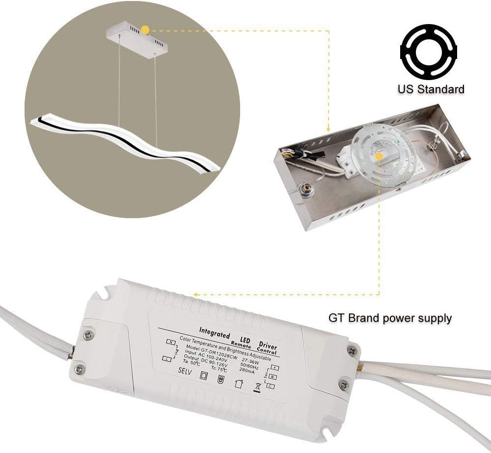 Best Deal Create For Life Modern Wave LED Pendant Light Dimmable Fixture Modern LED Chandelier LED Hanging Light Fixture for Contemporary Living Room Dining Room Kitchen Island Table(Dimmable Remote Control)