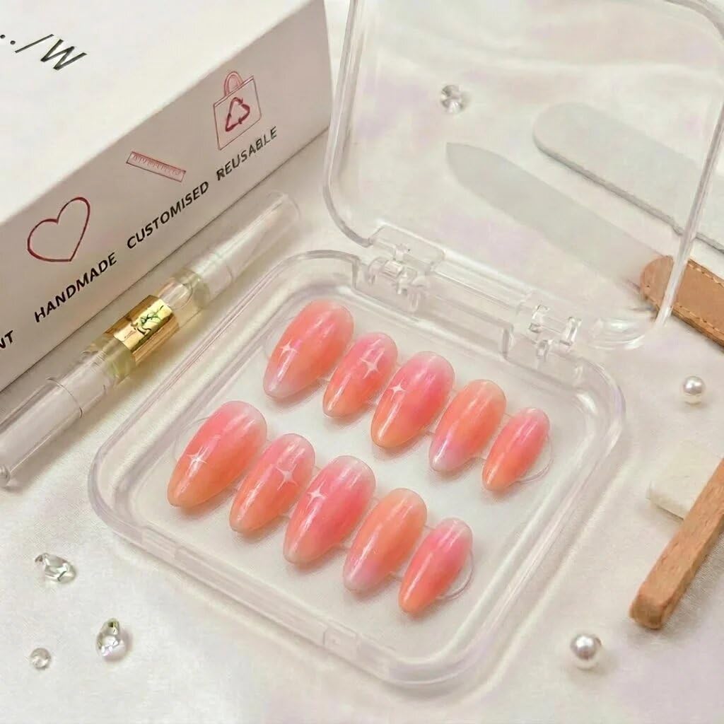 double shaded aura press on nails, handmade custom set of 10 reusable gel nails, trendy gradient false nail set, salon style manicure for party, wedding, vacation & everyday wear (large)