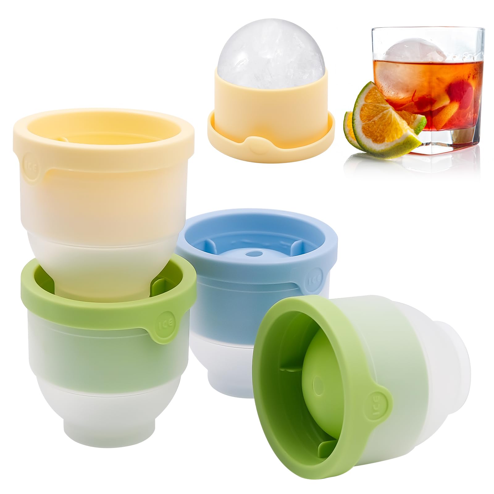 Large Ice Cube Tray with Lid - 4 Pack Round Ice Cube Moulds, Giant 6cm Ice Tray for Freezer, Leak-Proof Ice Cube Moulds for Whisky, Cocktails & Drinks, Reusable
