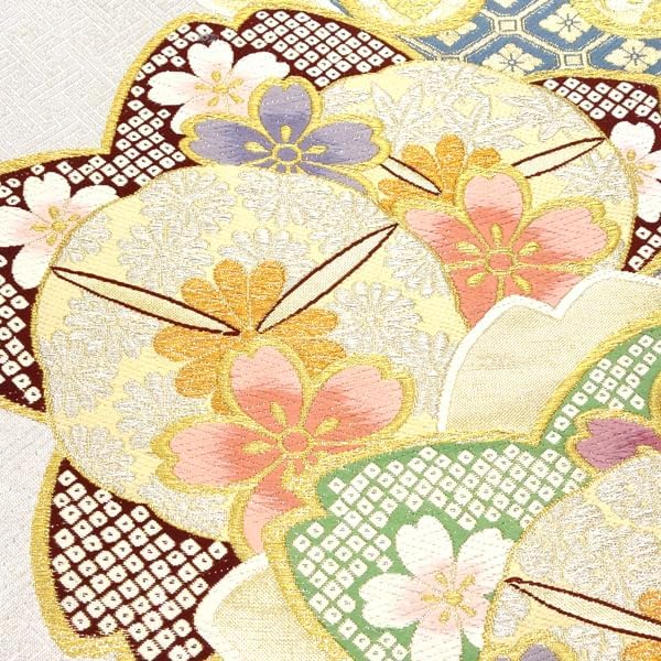 草履バッグセット 帯地 刺繍 二段 フリーサイズ 赤色×金色 NO42098