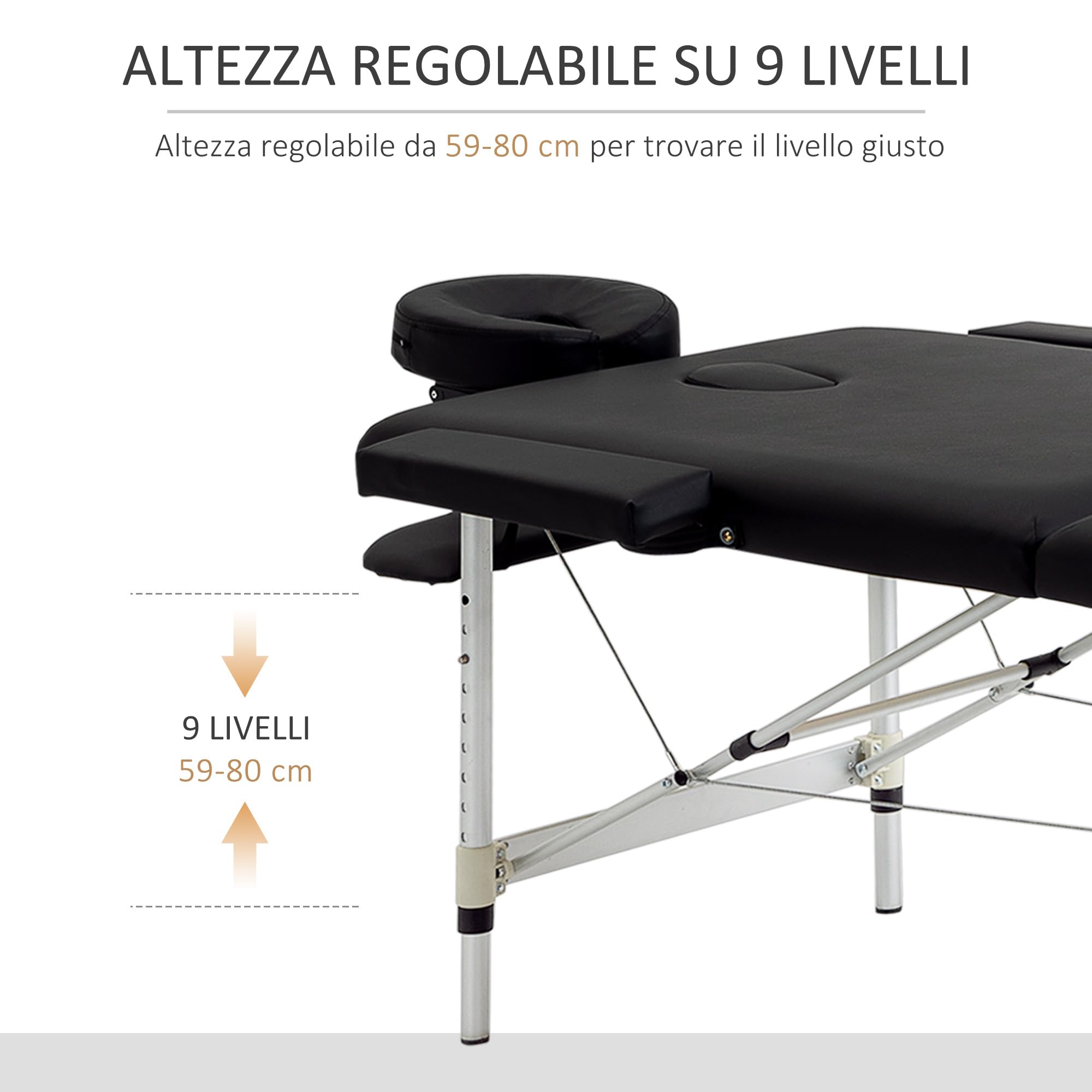 HOMCOM Lettino Massaggio Pieghevole Professionale, Lettino per Massaggio con Altezza Regolabile e Borsa di Trasporto per Estetista e Terapista, Nero