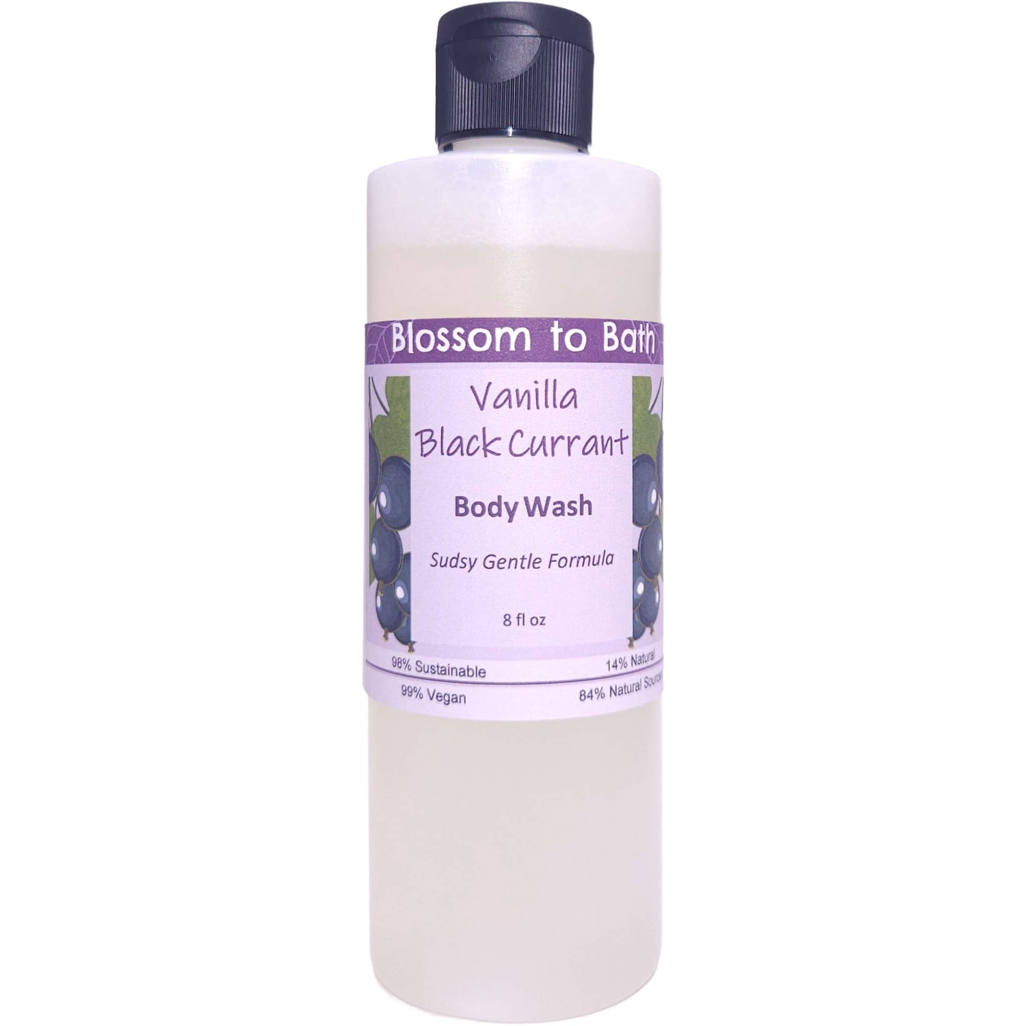 Blossom to Bath Vanilla Black Currant Body Wash (8 Ounce) - Natural Fragrance - Cleans And Refreshes Skin with a Sensuous Berry Scent