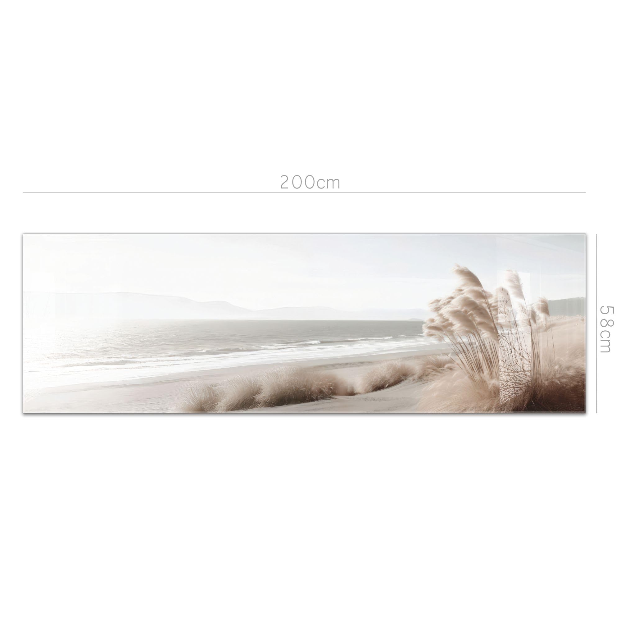 Waschbecken und Badewannenrückwand 200 x 58 cm - aus Acrylglas | Natur, Strand – Pampasgras, Meer, Dünen, Beige, Boho | Wandpaneele Bad Badrückwand Platte Badewanne Rückwand Badezimmer Glasoptik