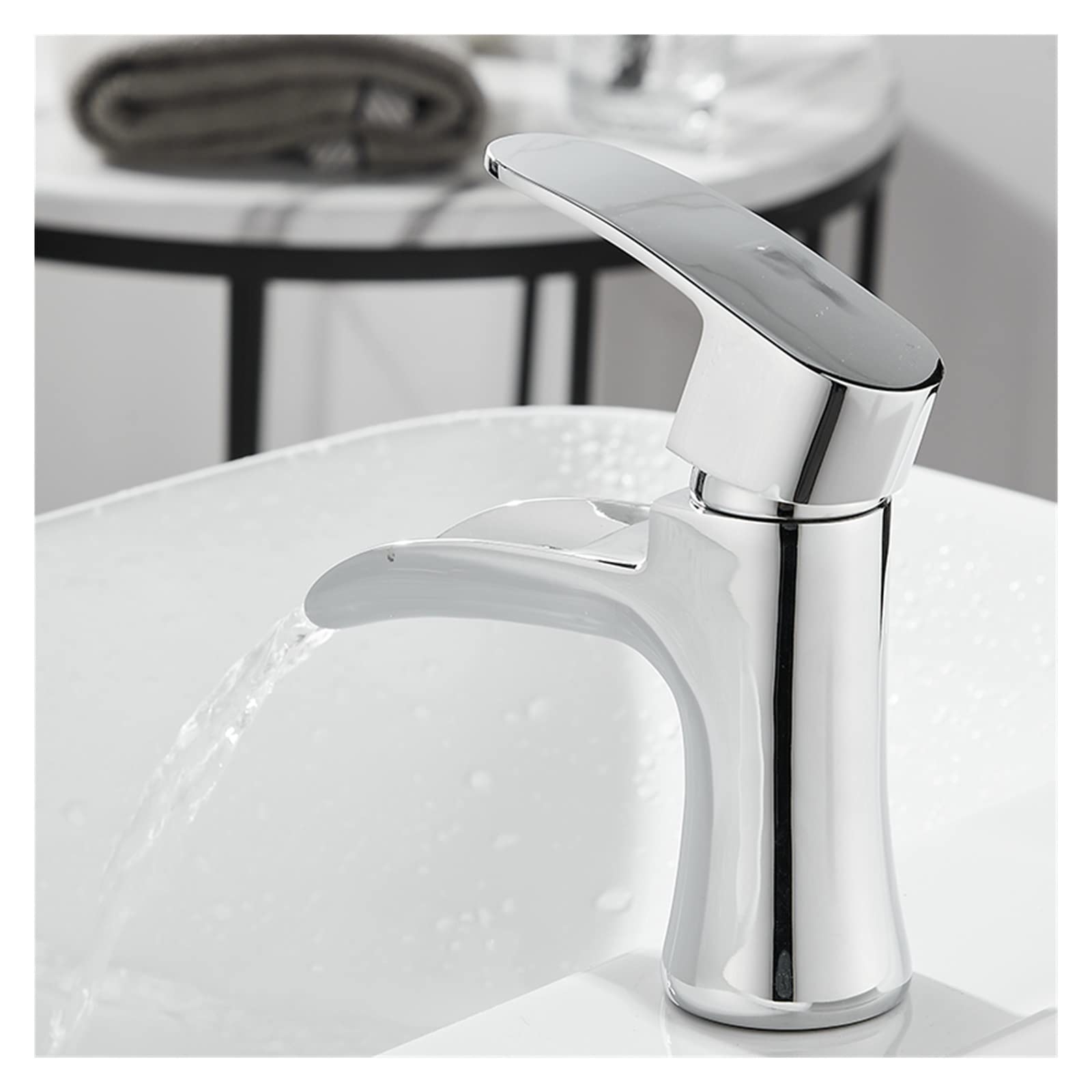 Grifo para Lavabo de baño, Grifo Monomando Cromado con Agua fría y Caliente, Grifo Mezclador para Lavabo de baño, Mezclador de latón