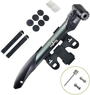 WOTOW Mini Bomba de doble entrada para bicicleta ciclismo, portátil en bicicleta Bomba de ajuste Presta y Schrader Bicicleta con kit de reparación, Escofina de metal, Barandas de neumático, Patines de neumático sin cola para bicicleta montada en cuadro Mountain BMX Bike