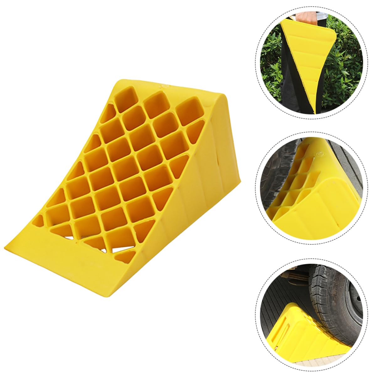 Cuneo Resistente alla Pressione e Assorbente di Rumore Fermaruota Pe Giallo in Plastica Blocco Ruota Portatile per Auto, Camion e Rimorchi, per Parcheggio Sicuro