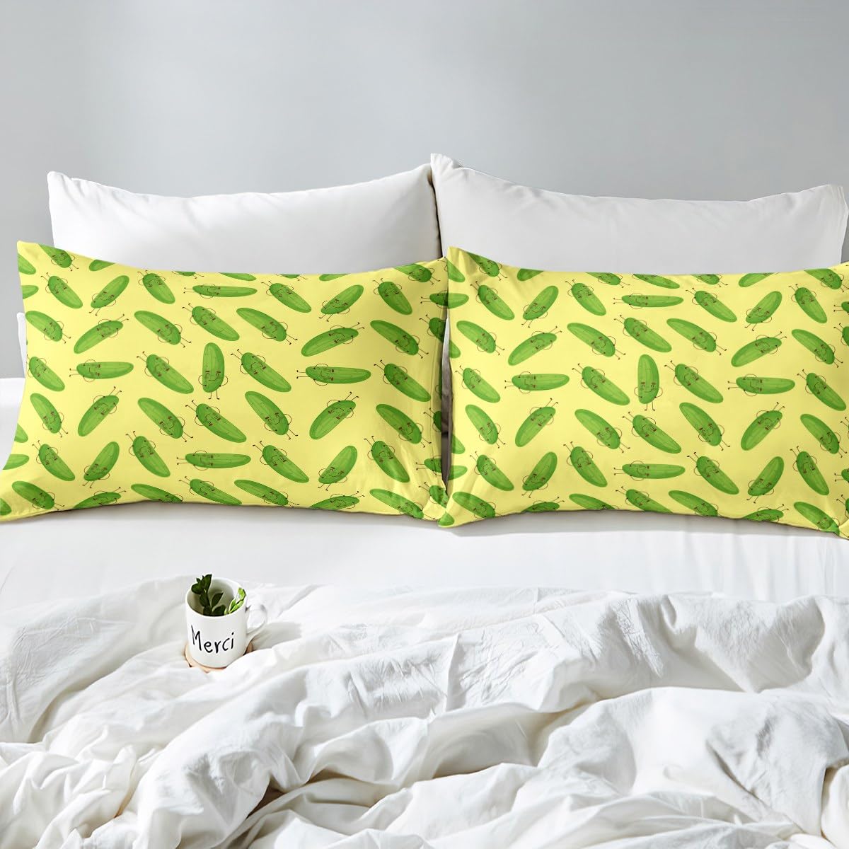 Erosebridal Pickle Cucumber Sheet Set - Green & Yellow Floral King Size Sheets For Pickle Lovers - View #4