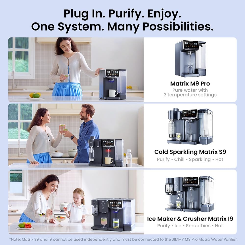 JIMMY Matrix S9 Machine à eau gazeuse froide, sodateur domestique à 3 niveaux de gazéification, bouteille 1L sans BPA, compatible avec les bouteilles de CO2 standard, pour eau gazeuse et boissons