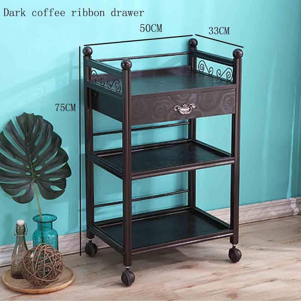 3 Layer Beauty Spa Cart Tattoo Embroidery Nail Pot Tool Cart with Drawer Thick Partition Storage Cart (Dark Coffee Color Size: 50x33x75cm)