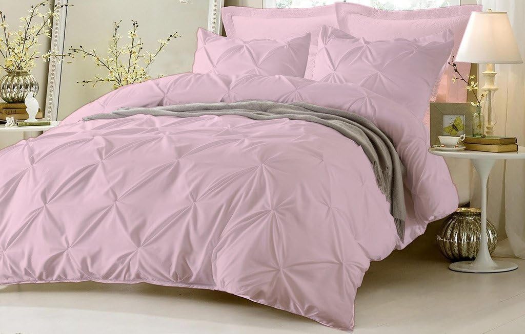 Stylish Pinch Pleated 1 PCs Decorative Duvet Cover(Pink, King/Cal King) Luxurious 100% Egyptian Cotton 300 Thread Count