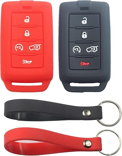 2 fundas de silicona de goma para llavero inteligente con 5 botones, protector de piel sin llave con llavero compatible con Jeep Grand Cherokee