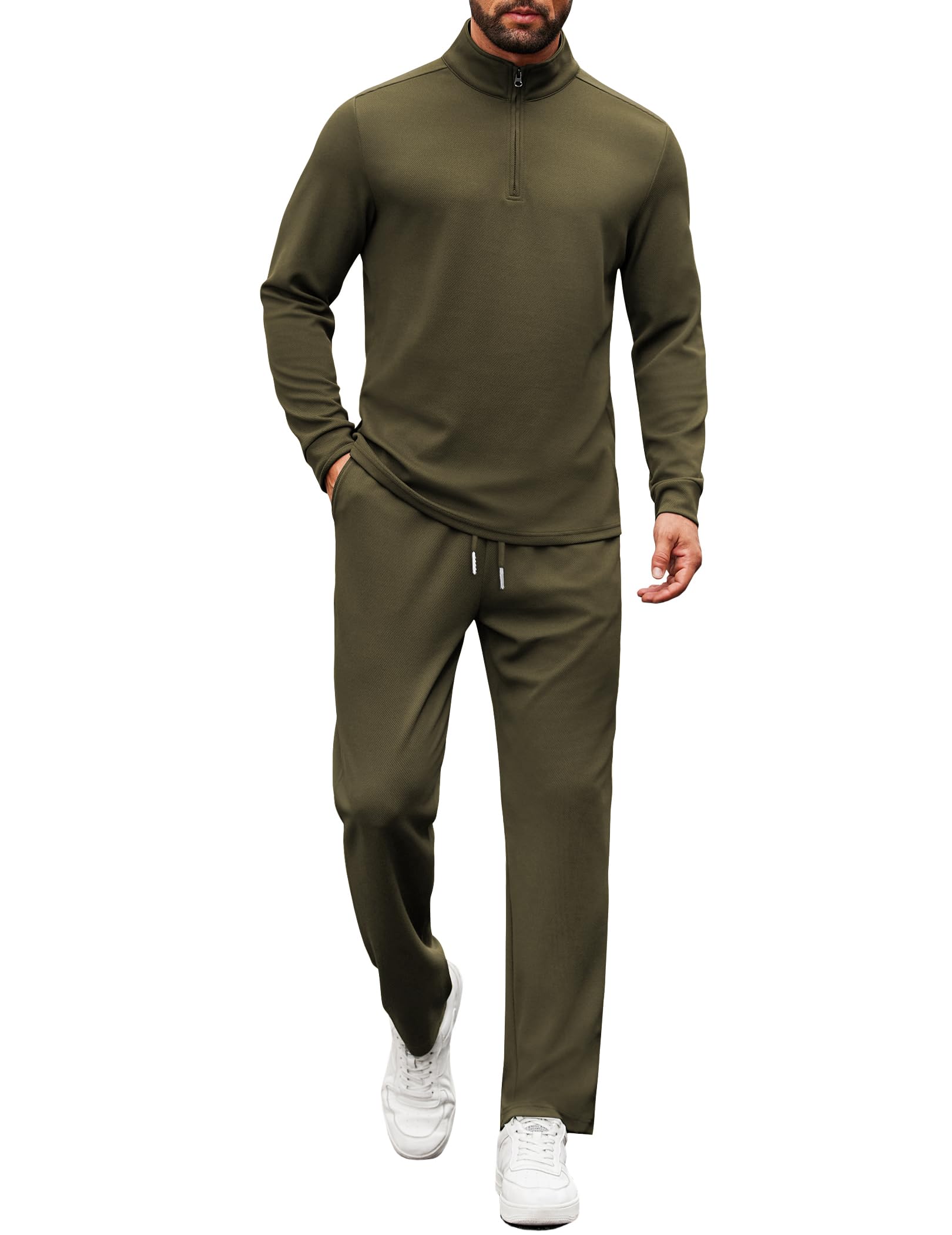 COOFANDY Herren-Trainingsanzüge, 2-teilig, lässig, athletisch, Sweatsuit, Viertelreißverschluss, langärmelig, Laufsport-Outfits