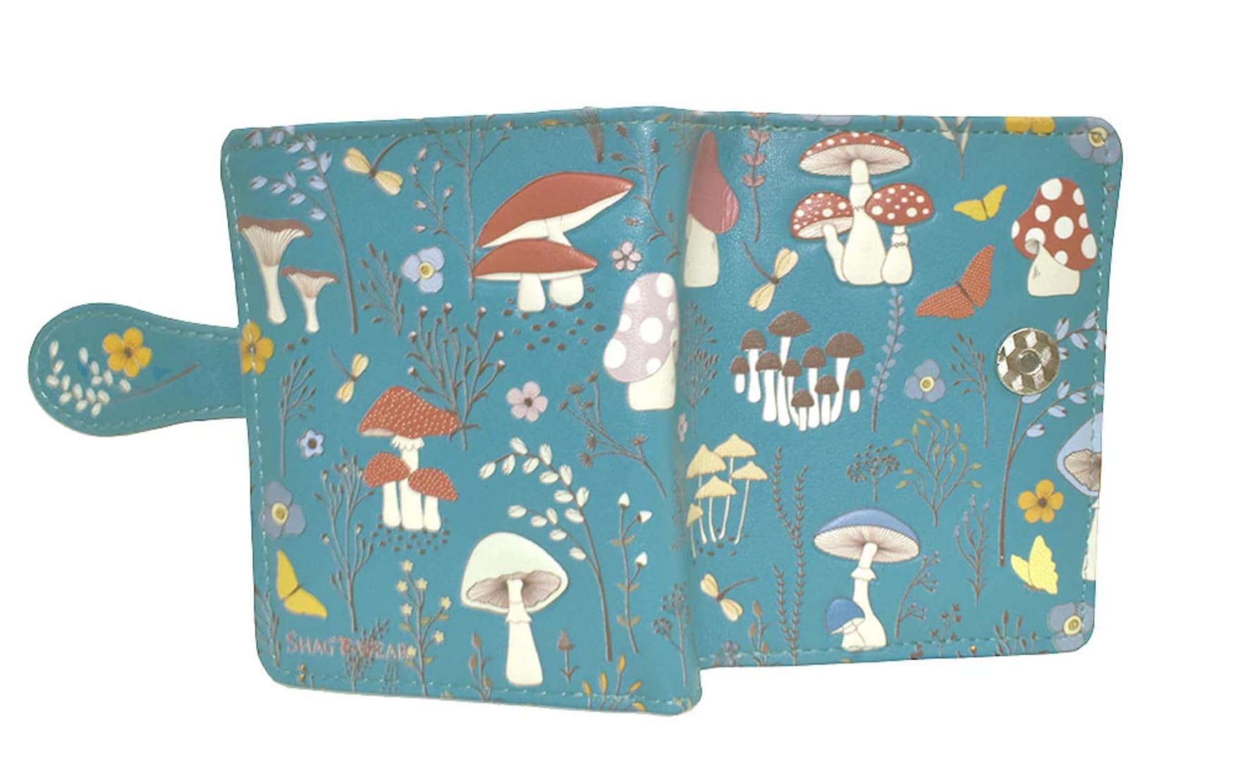 Shag Wear Mushroom Forest Small Wallet for Women Vegan Faux Leather 4.5" Teal
