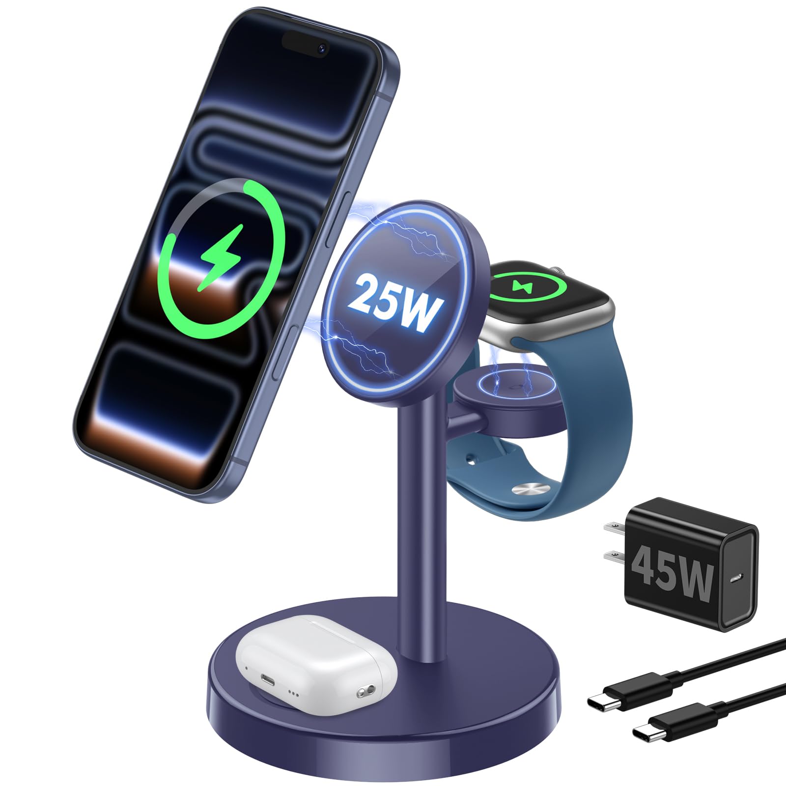 Aeinidi 25W 3 in 1 Wireless Fast Charging Station for Apple MagSafe Charger