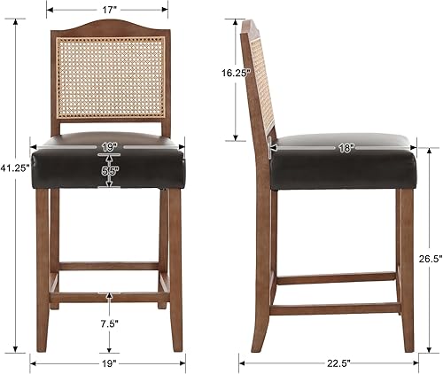 Miniatura 3 de CIMOTA Juego de 2 taburetes de bar de ratán de altura de mostrador, sillas de bar modernas de mediados de siglo, taburetes de cocina de cuero con