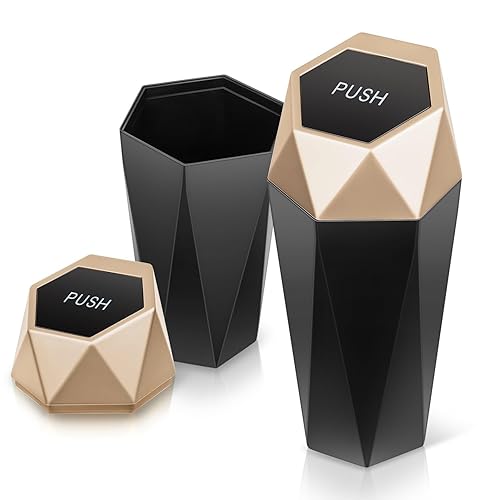 Auto Dynasty Paquete de 2 cubos de basura con diseño de diamante, a prueba de fugas, con tapa extraíble, universal para cochehogaroficina,