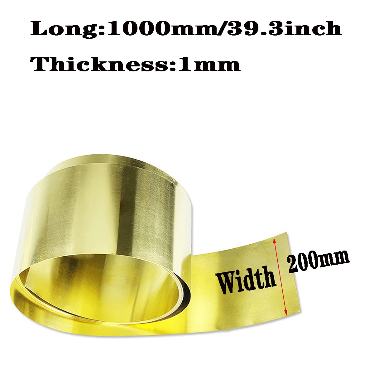 Arkusz mosiężny, H62 Mosiężna blacha cienka folia podkładka do obróbki metalu długa 1000 mm/39,9 cala(1mm*200mm)