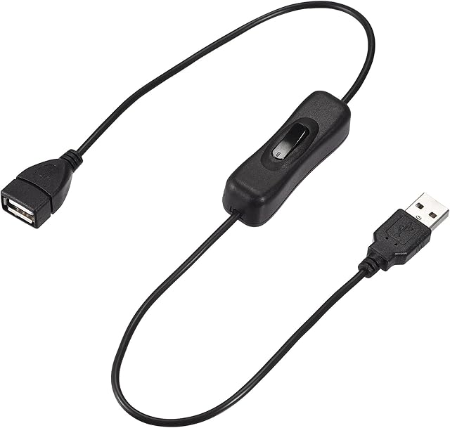 sourcing map USB Cable with ON/Off Switch, USB Male to Female Extension Cord 50cm Black, for LED Desk Lamp LED Strip