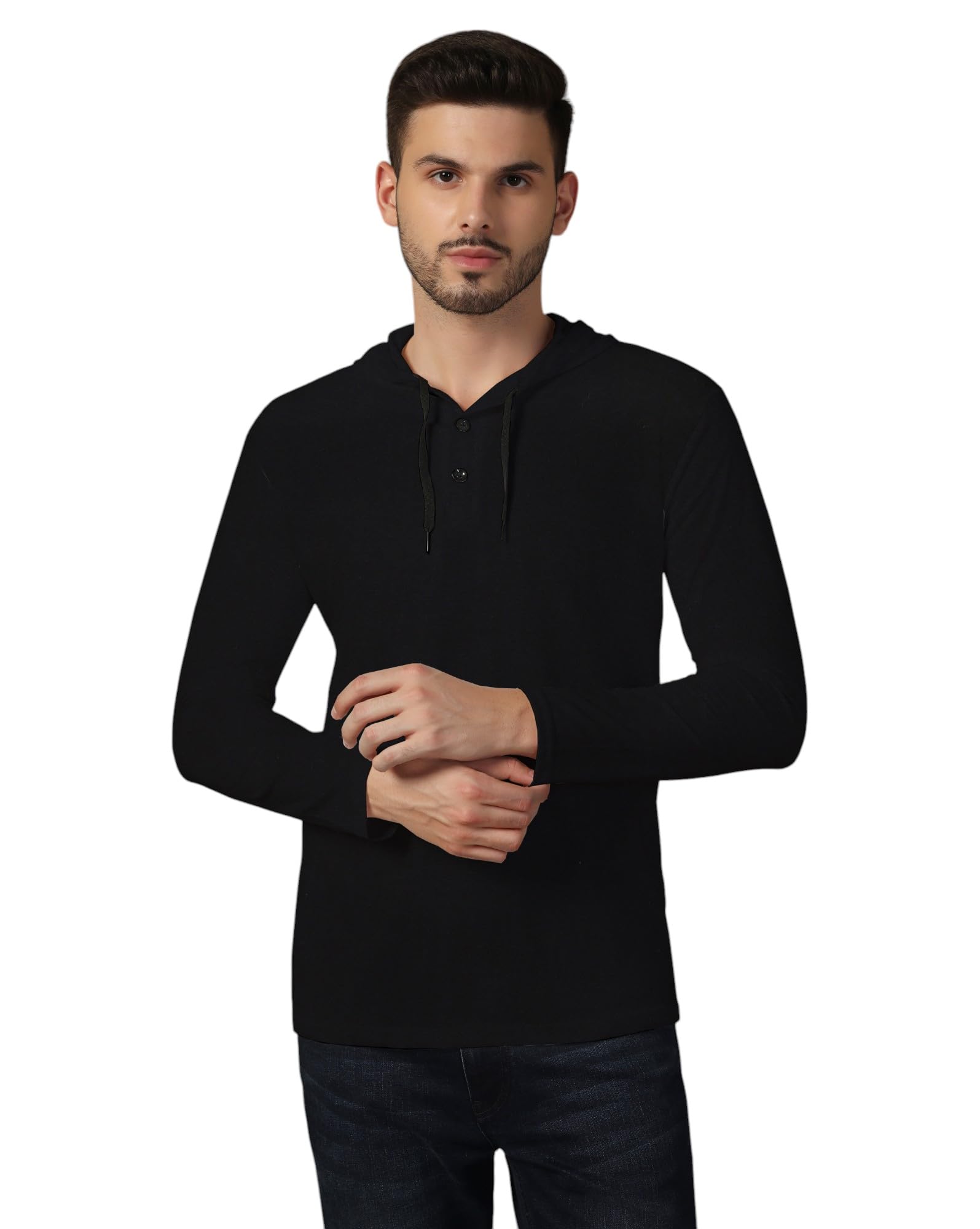 tfurnish Men's Full Sleeve Hoodie T-Shirt with Button Placket | Casual Slim Fit Hooded Tee for Daily & Outdoor Wear-picture-19