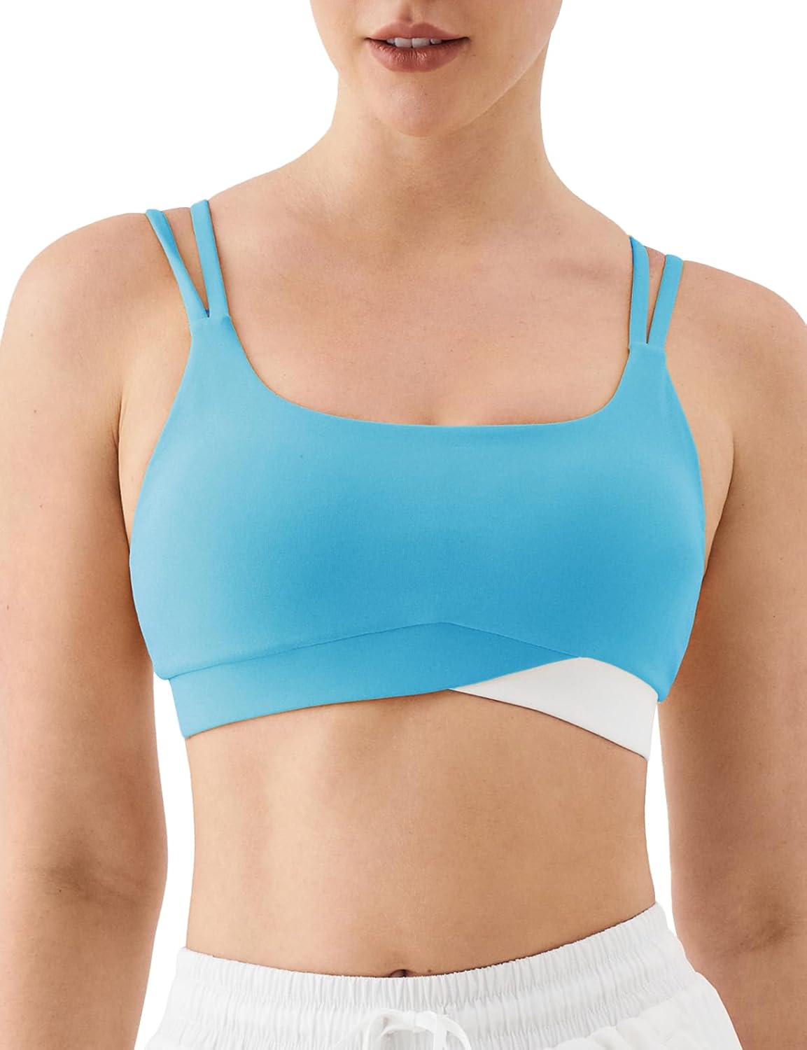 K-Swiss Sports Bras for Women - Scoop Neck Thin Straps Padded Yoga Bras with Cross Hem Medium Support Workout Gym Tops