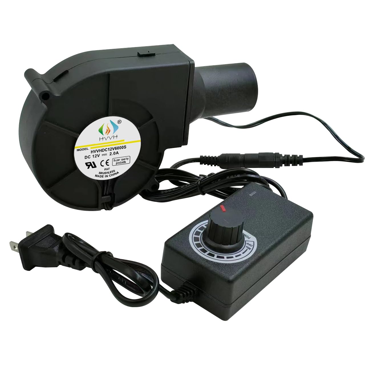 HVVH Dual Ball 12V 6000RPM 110CFM Multifunctional Variable Speed Fan DC5521 Female Air Mover Blower Fan for DIY Computer Case, Mining Server, 3D