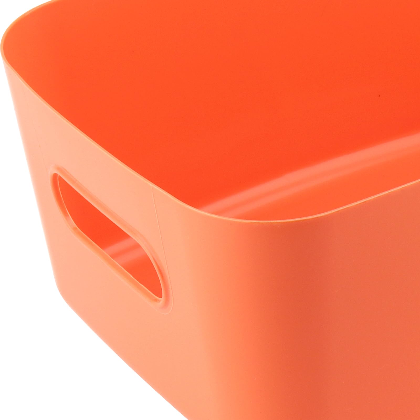 JEUIHAU 6 Pack 30 x 20 x 12cm Orange Plastic Studio Storage Baskets, Cupboard Storage Boxes, Rectangular Studio Storage Baskets with Handles, Plastic Baskets for Cupboard, Bathroom, Office - Image 3