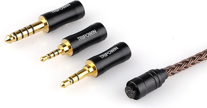 Linsoul Tripowin Amber 32AWG OFC Oxygen Free Cable HiFi IEM Cable with Interchangeable 2.5mm/3.5mm/4.4mm Plug, PVC Sleeve Replacement Cable for Audiophile(MMCX)