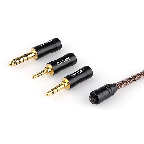 Linsoul Tripowin Amber 32AWG OFC Oxygen Free Cable HiFi IEM Cable with Interchangeable 2.5mm/3.5mm/4.4mm Plug, PVC Sleeve Replacement Cable for Audiophile(MMCX)