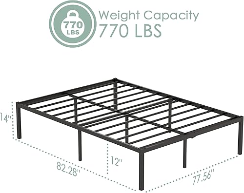 Miniatura 14 de Weehom Marco de cama de tamaño matrimonial de 16 pulgadas, plataforma de metal, no necesita somier, base de colchón, soporte de listones de acero