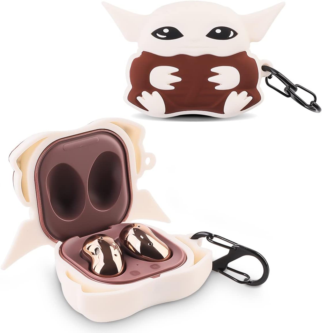 Silicone Case for Samsung Galaxy Buds2 Pro (2022), Galaxy Buds 2 (2021), Galaxy Buds Pro (2021), Galaxy Buds Live (2020), XMBYGY 3D Cartoon Cover with Keychain for Galaxy Buds Earbuds (Yoda)