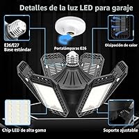 Vista 2 de Paquete de 2 Luces de Garaje, 200W 20000LM 6500K Luces LED de Taller, Luces LED de Garaje para Techo con 6+1 Paneles Deformables, Bombilla de Rosca