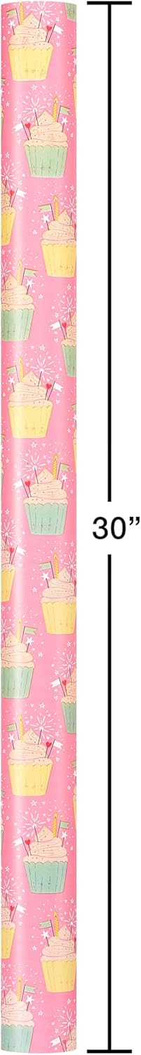 American Greetings 175 sq. ft. Reversible Wrapping Paper for Birthdays and All Occasions, Birthday Cupcakes (1 Roll, 30 in x 70 ft.) - Image 5