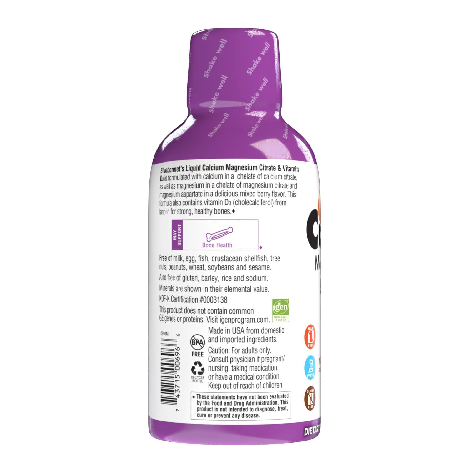 Bluebonnet Nutrition Liquid Calcium Citrate, Magnesium, Vitamin D3, Bone Health, Gluten Free, Soy Free, Milk Free, Kosher, 16 fl oz, 32 Servings, Mixed Berry Flavor — Amazon image 7