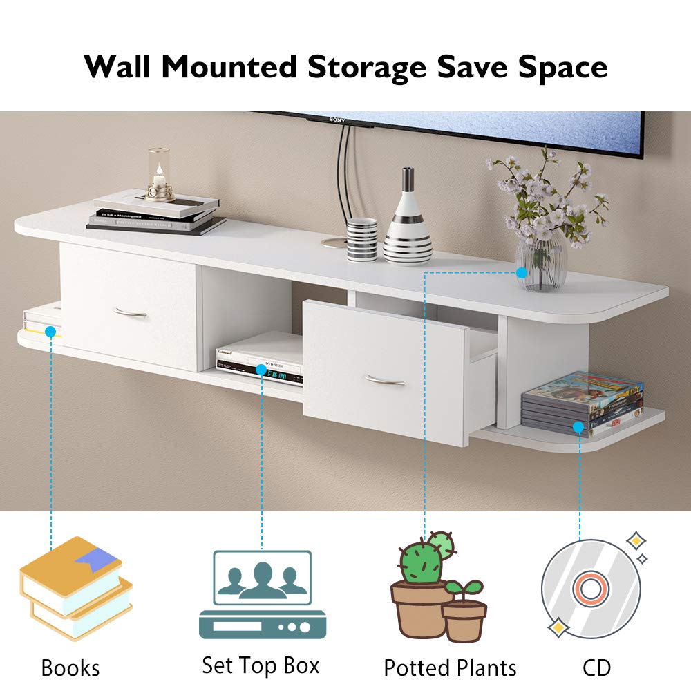 Floating TV Shelf, Tribesigns White Wall Mounted Media TV Stand Console