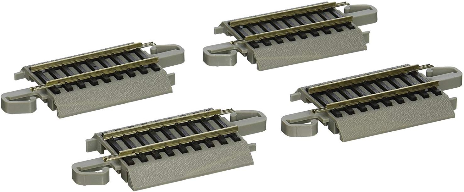 Trains - Snap-Fit E-Z TRACK 4.50” STRAIGHT TRACK (4/card) - NICKEL SILVER Rail With Gray Roadbed - HO Scale