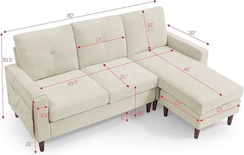Miniatura 2 de Moderno sofá modular convertible de 80 pulgadas para sala de estar, apartamento, sofá de 3 asientos en forma de L con cojines extraíbles, felpilla