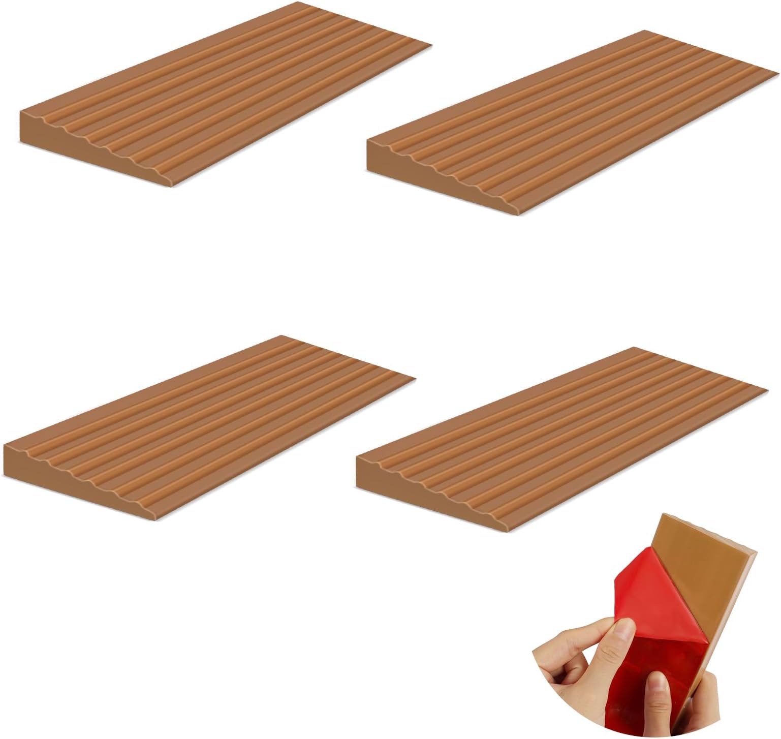 JAHOMFAI Threshold Ramps 1cm Height Self-Adhesive Rubber Wheelchairs Ramp for Floor Tile threshold Transition Strip Doorway Bathroom Wheelchair Scooter Stairs (BROWN, 1CM)