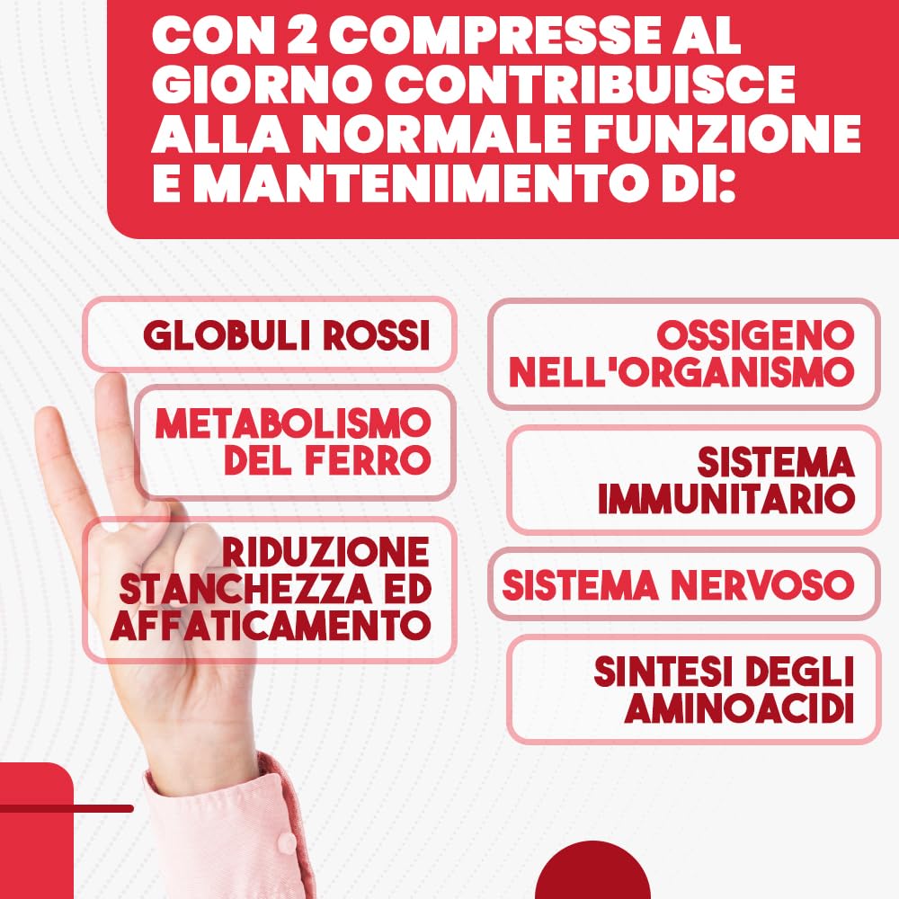 Ferro Integratore 30 mg Con Acido Folico e Vitamina B2-160 compresse - Per Globuli Rossi, Ossigeno, Sistema Immunitario, Stanchezza e Benessere Mentale
