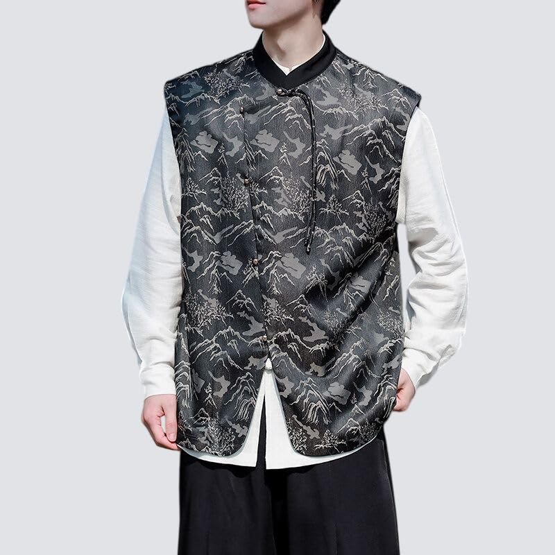 Chaleco de estilo chino jacquard para hombre con botones de rana 5