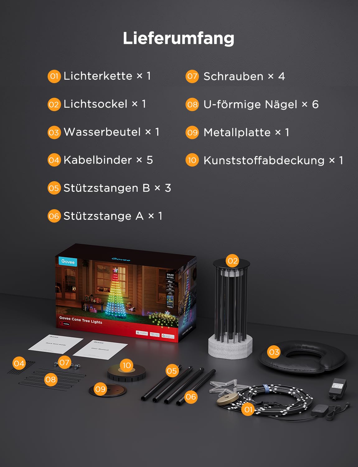 Govee Christmas Cone Tree Lights, 1,82m 316 LEDs RGBIC-Lichterkette mit Intelligenter App-Steuerung, 82+ Szenenmodi, IP67-Wasserdichte Weihnachtsbaum Kegelform für Halloween und Weihnachten, Schwarz | Intelligente App-Steuerung, 82+ Szenenmodi, IP67-Wasse