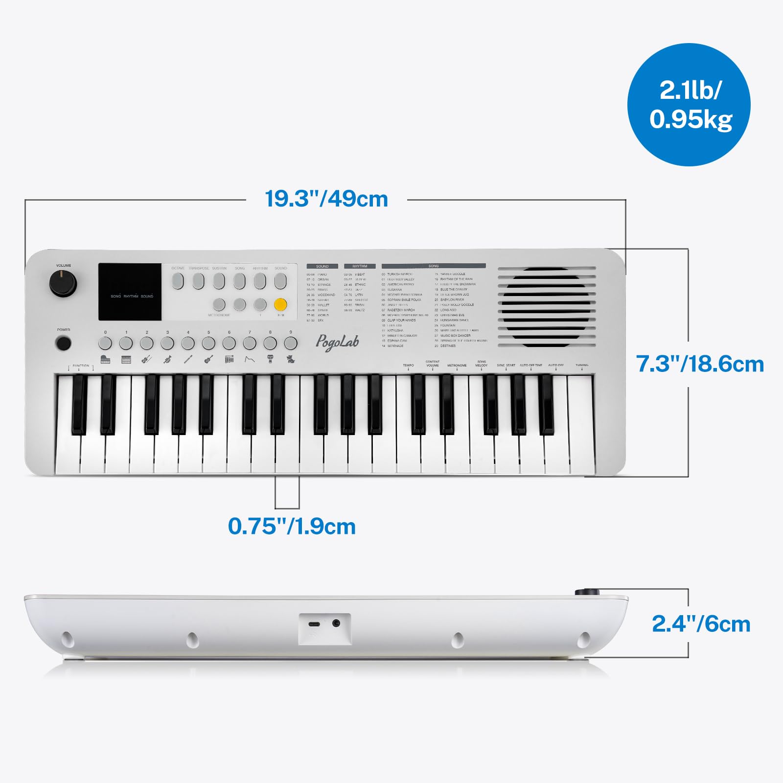 POGOLAB MK1 - Piano de teclado para niños de 37 teclas, mini piano multifunción portátil con excelente calidad de sonido, altavoz integrado y pantalla LED, pequeño teclado de música eléctrico, regalo