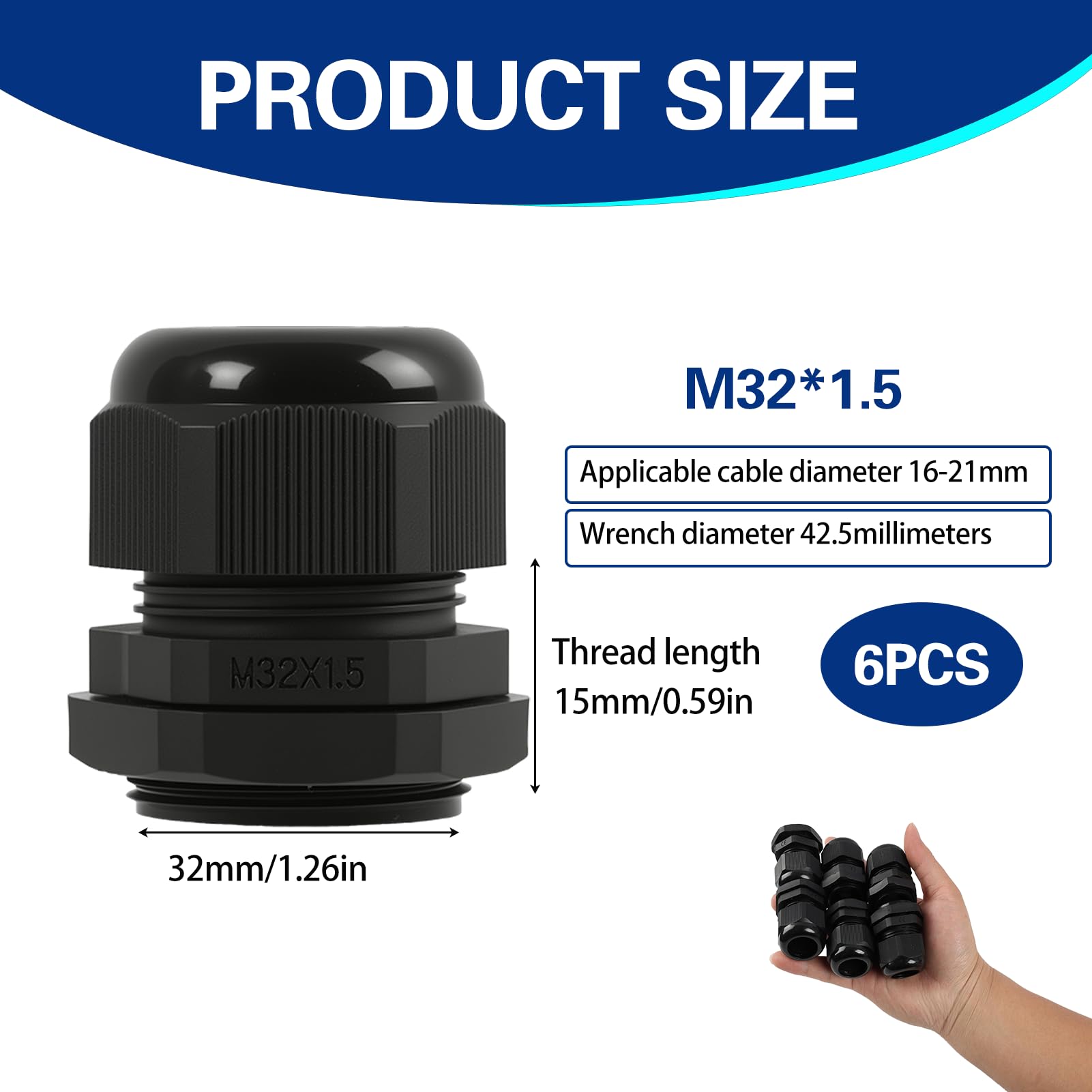 Prensaestopas M32 IP68 Conectores de Cable Nailon Impermeables Contratuerca Arandela 18-25mm