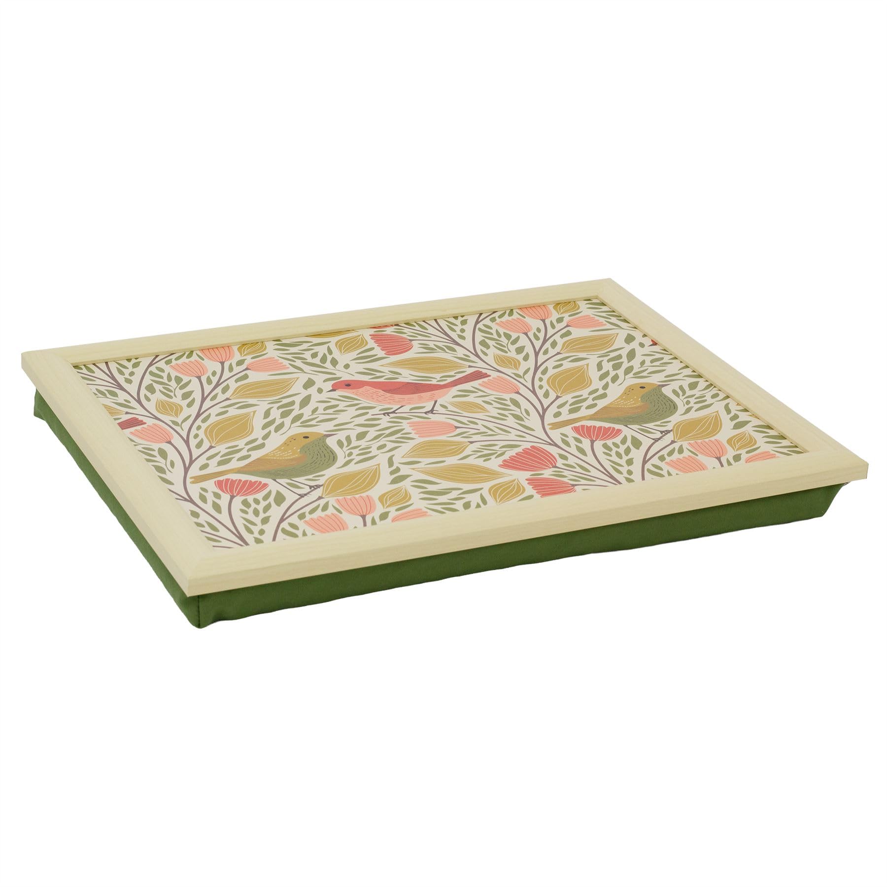 Carousel Home Multicolor Songbird Floral Lap Tray With Bean Bag Cushion, 43X32cm Large Cushioned Laptray For Eating, Padded Lap Board