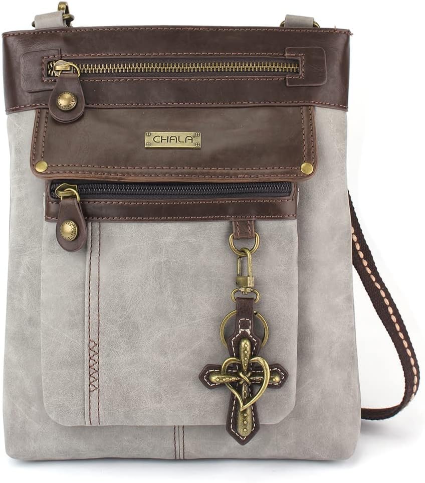 CHALA Metal Cross 2-in-1 Gemini Crossbody Handbag with Matching Wallet Christian Gift Set (Light Grey_Cross + Wallet)