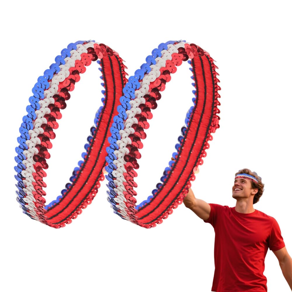 Tofwaol 4th of July Sequin Headband Elastic Head Bands for Women Men Independent Day Hair Bands Sparkly Sports Headbands for Women Stretchy Glitter