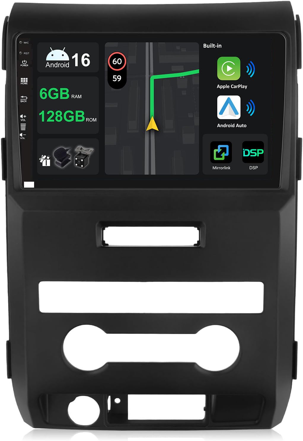 KEC 9" [6G + 128G] Android 16 radio samochodowe do Ford F150 2009-2012 z nawigacją Octa Core-[wbudowany CarPlay/Android Auto/DSP/Mirror Link/GPS Navi/360 Camera/Bluetooth 5.0/WiFi/USB